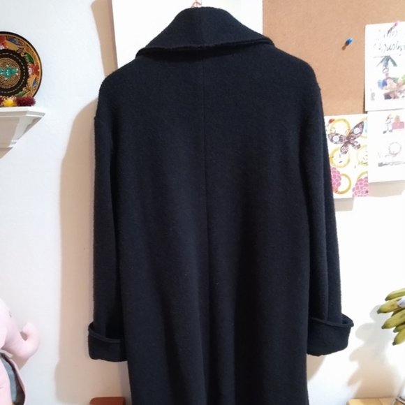 Eileen Fisher Long Black Wool Coat - Picture 2 of 8